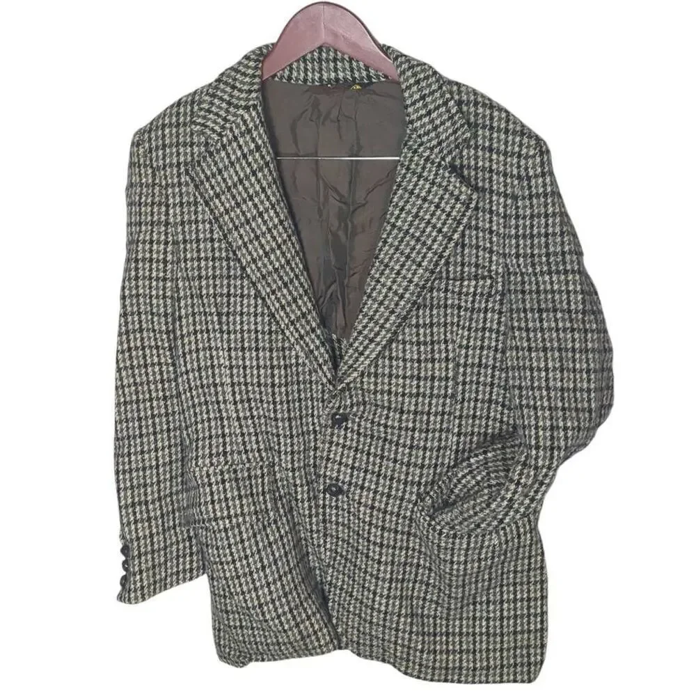 Vintage Scottish Harris Tweed 100% Wool Macy's Blazer Suit Green Brown Plaid Jac